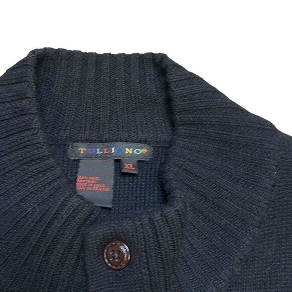 Tulliano Men's Black Ribbed Knitted Buttoned Long Sleeve Wool Cardigan Size XL - Picture 3 of 5